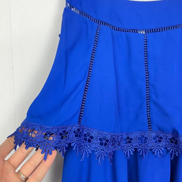 Gianni Bini | Cobalt Blue Layered Lace Trim Sleeveless Blouson Mini Dress - Picture 7 of 12